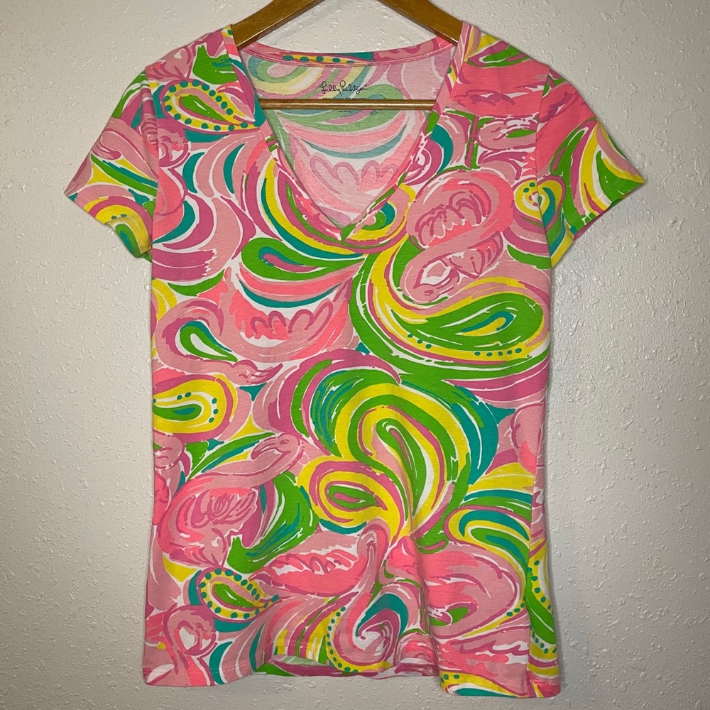 Lilly Pulitzer Pink Flamingo V Neck T Shirt